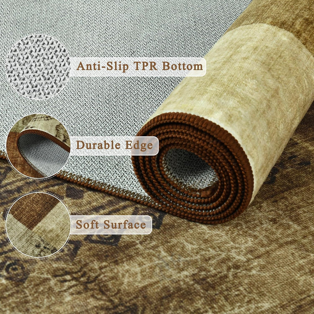 Tepook 6x9 Area Rugs for Living Room, Washable Geometric Brown Bedroom Rug
