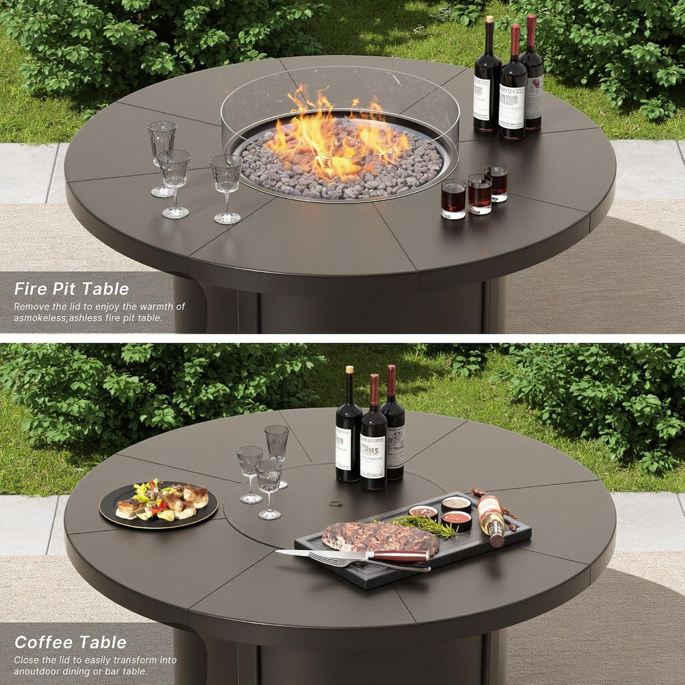 7 Piece Metal Outdoor Patio Furniture Set with 48"/55000 BTU Round Fire ...