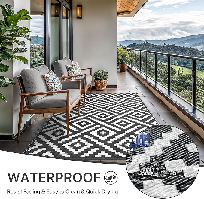 GENIMO Outdoor Rugs 8x10 Waterproof, Reversible Mats, Area Plastic Straw Rug,...