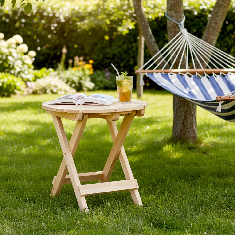 Shine Company Round Wooden Folding Solid Wood Side Table, Outdoor Adirondack ...