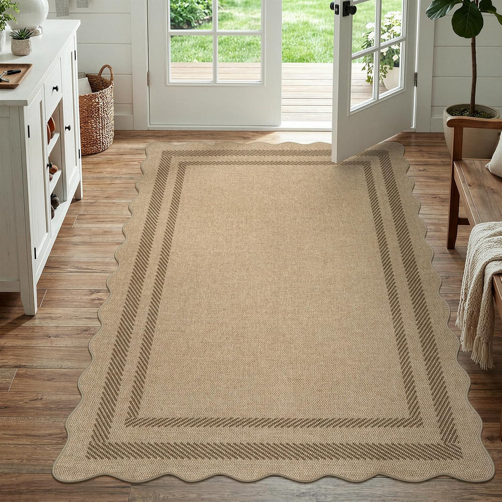 LIVEBOX Scalloped Easy Jute 4x6 Outdoor Rug, Washable Non Slip Geometric Area...