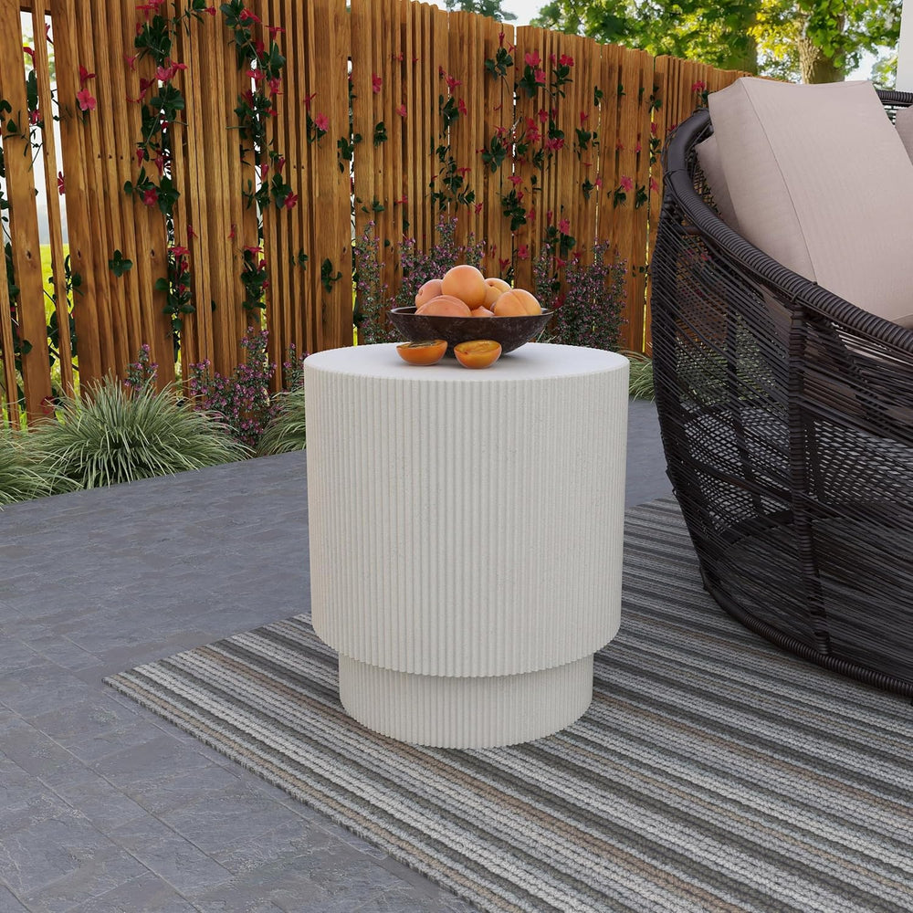 LeisureMod Modern Side Table Round Fiberstone Top Accent End Table for Home, ...