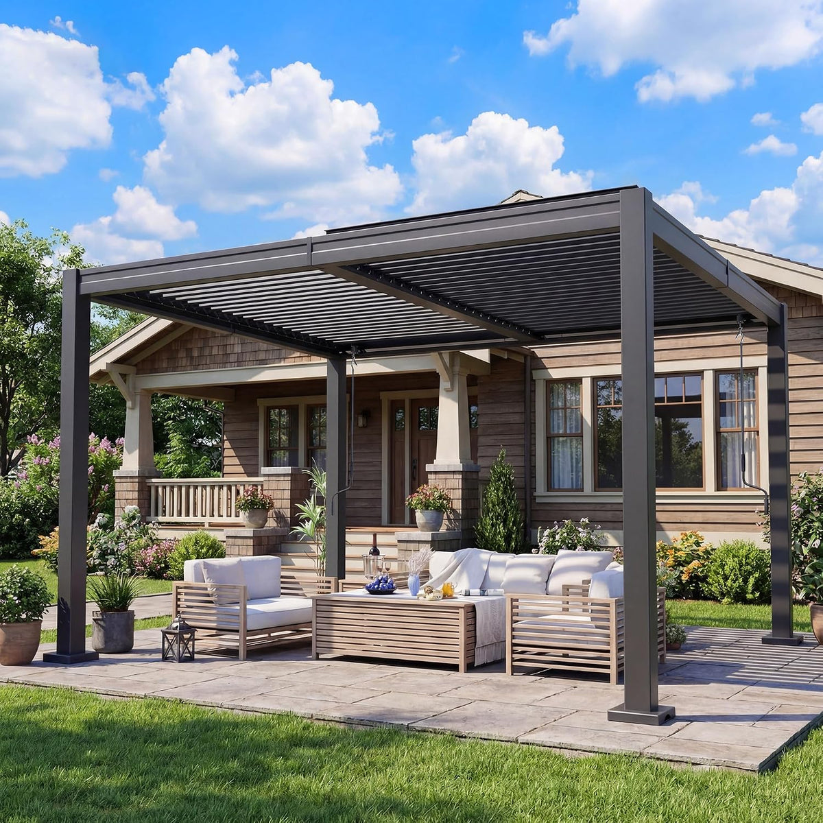10x12 ft outdoor louvered pergola dark grey, main product view