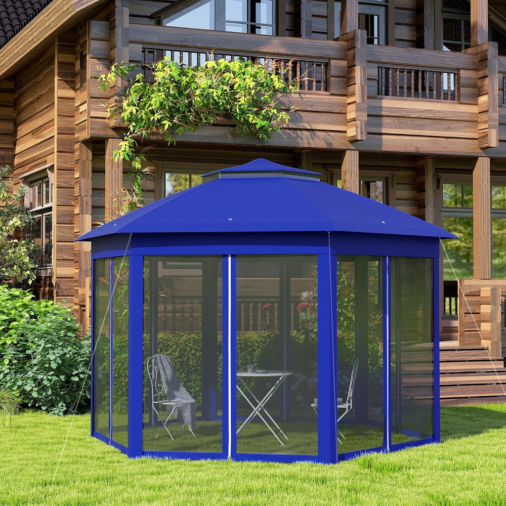 Outsunny 13' x 13' Pop Up Gazebo, Hexagonal Event Tent, Dark Blue and...
