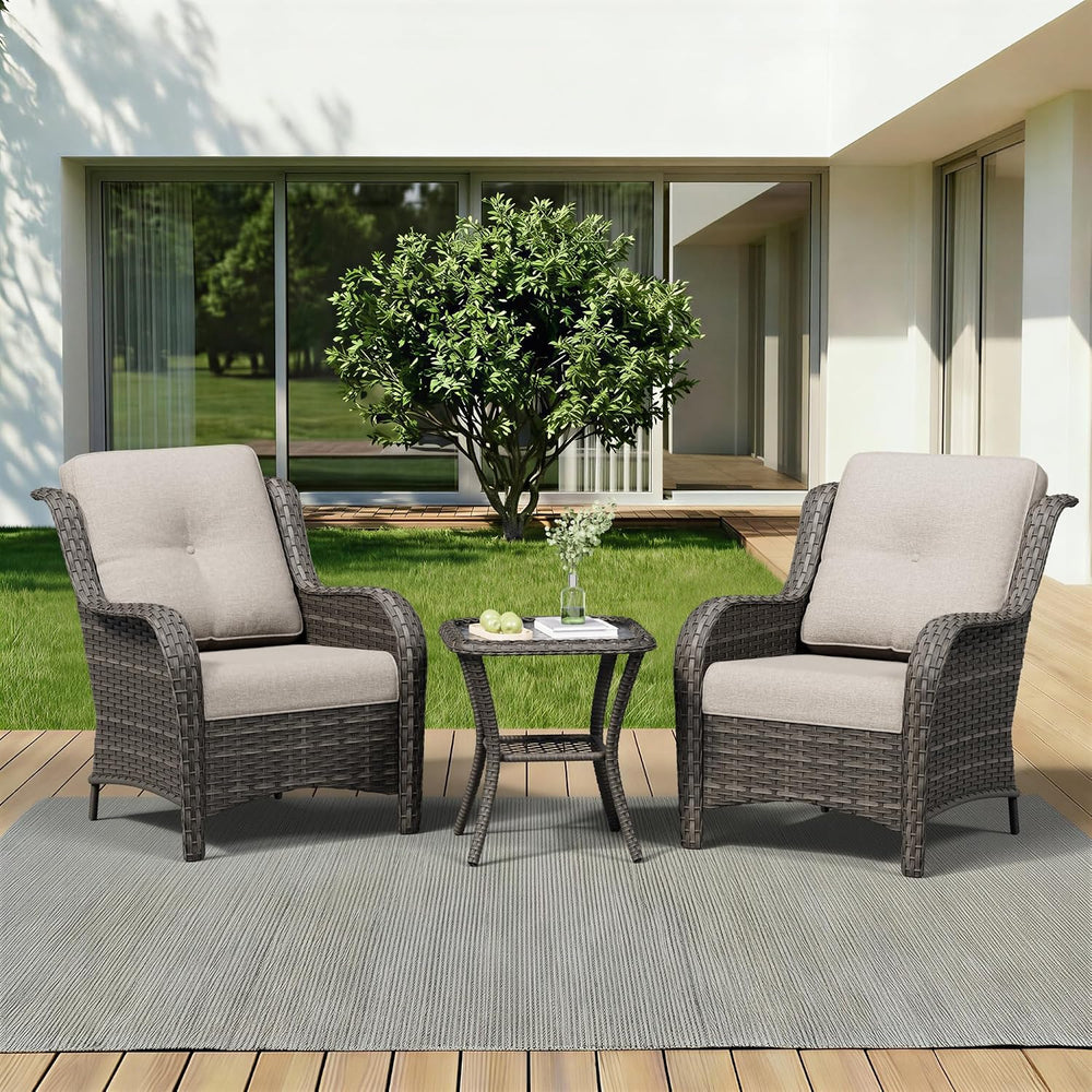 3 Pieces Outdoor Wicker Patio Furniture Set - Patio Chairs Set with Thickened...