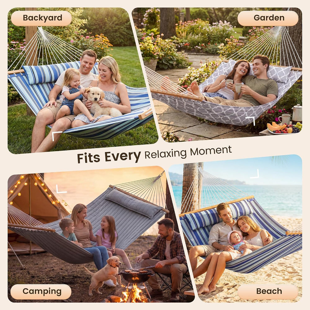 Everyfun 2 Person Quilted Hammock with SpreaderBar, 500lbCapacity, Darkgray