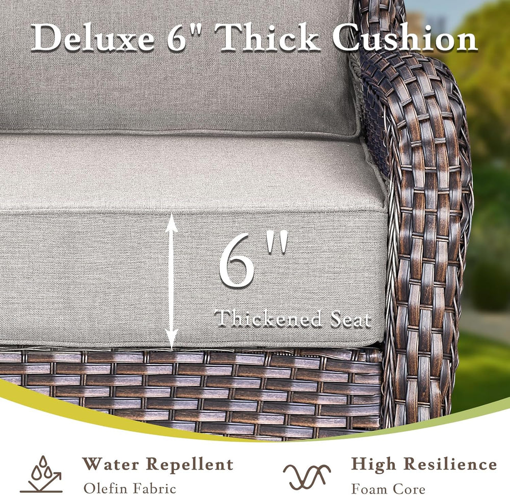 Luxury High Back Outdoor Furniture Set with 6-inch Thick Cushions, Patio Furn...