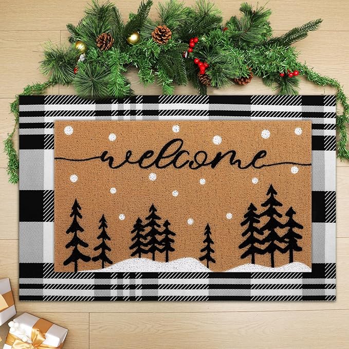 Tinideya 2 Pcs Door Mat Welcome Non Slip Coir Mats Floor Layering Doormats Se...