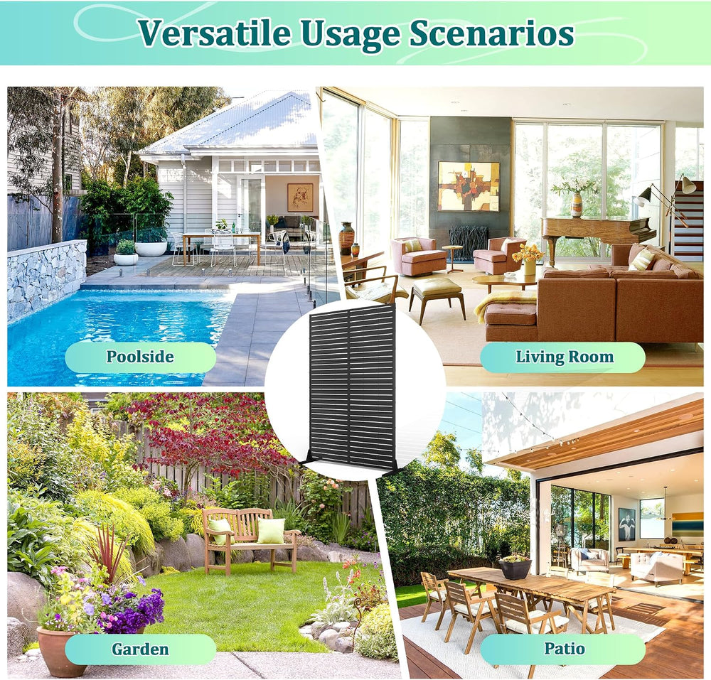 Metal Privacy Screen Outdoor Freestanding Fence Panel, 72" H × 47" W