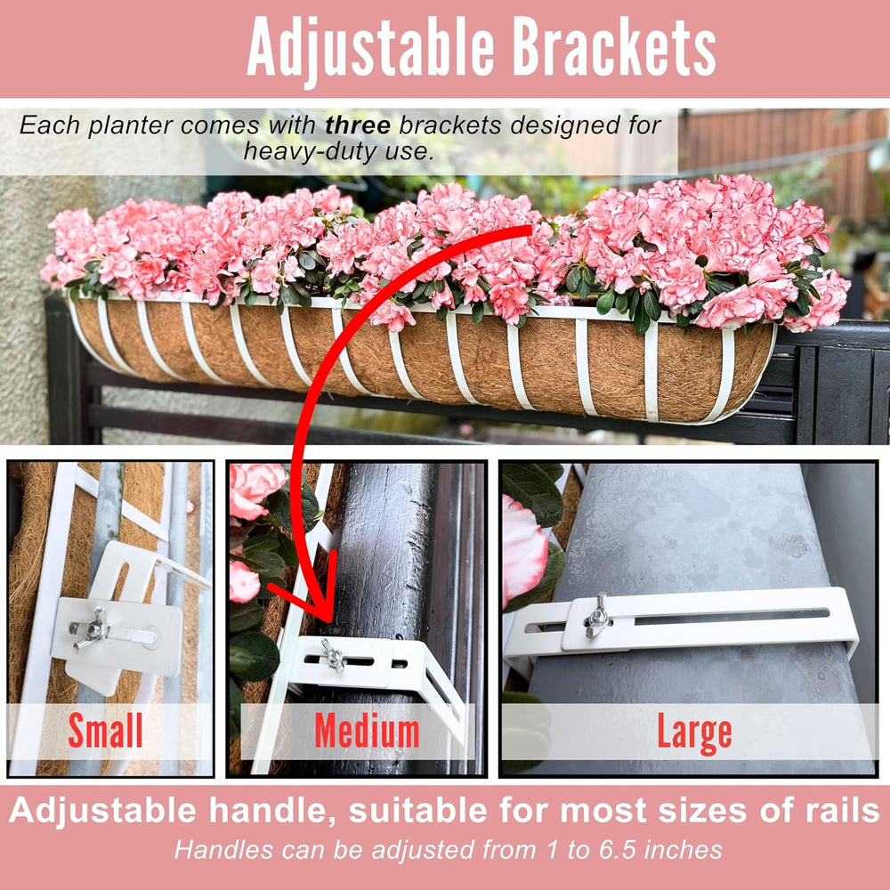 LaLaGreen Deck Railing Planter Boxes (2 Pack, 30") White Metal Rectangul...