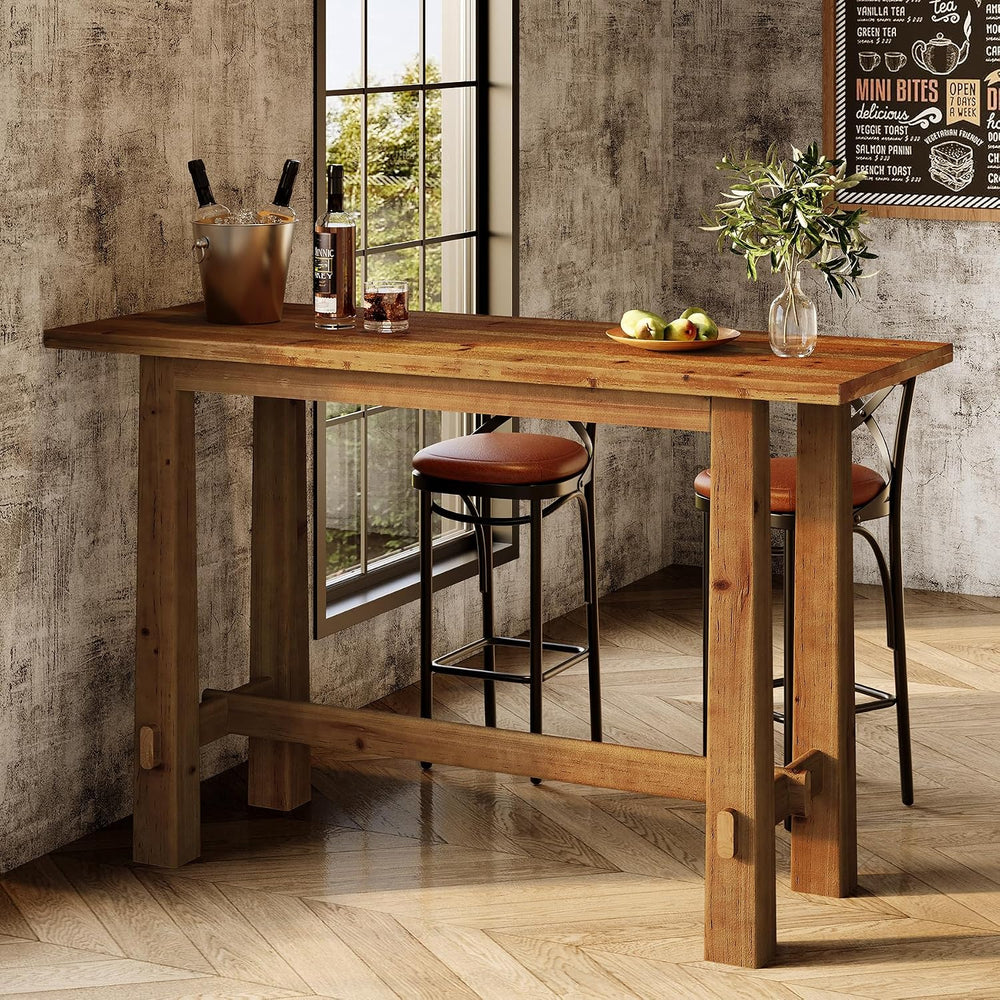 Solid Wood Bar Table, 63-Inch Farmhouse Bar Height Pub Table for Kitchen Dini...