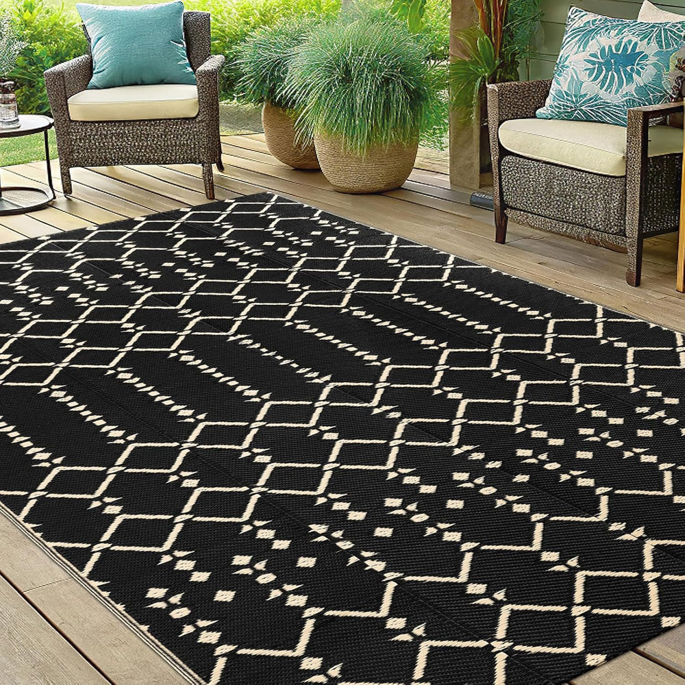 Smiry Outdoor Rug 5x8 ft Waterproof Reversible Boho Mat, Beige