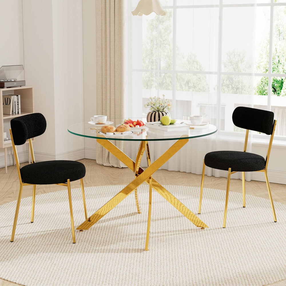 36" Round Dining Table Set for 2, Small Round Kitchen Table with 2 Boucl...