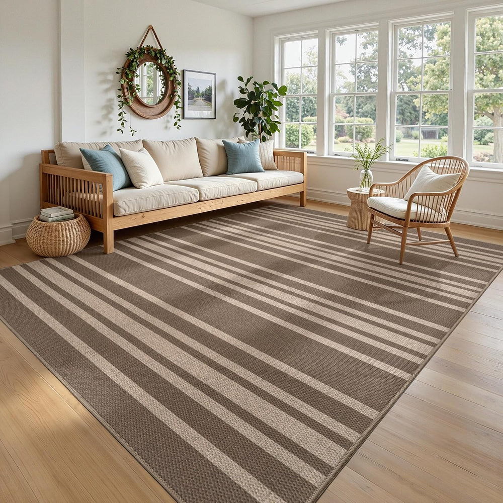 Striped Easy Jute Rug 8X10, Washable Outdoor Rug for Patio, Living Room