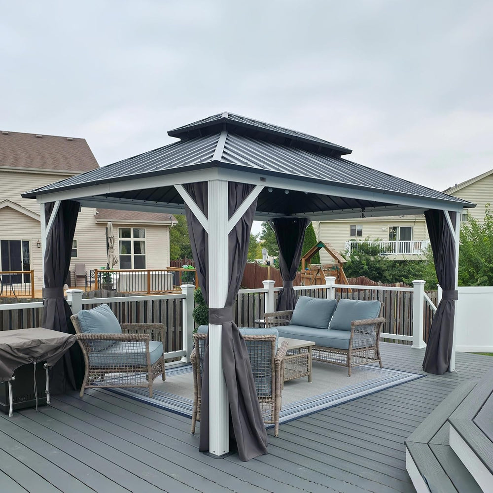 PURPLE LEAF Hardtop Gazebo 10' x 14' Pavilion Wind-Resistant White Frame
