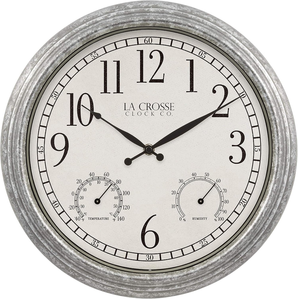 La Crosse Clock 433-3236 14-inch Silas Indoor/Outdoor Galvanized Analog Quart...