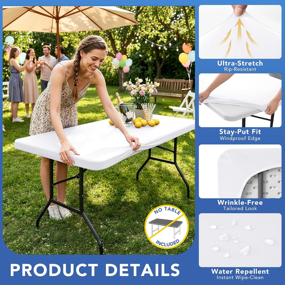 Fitted Tablecloth for 8 Foot Rectangle Tables-White Picnic Table Covers
