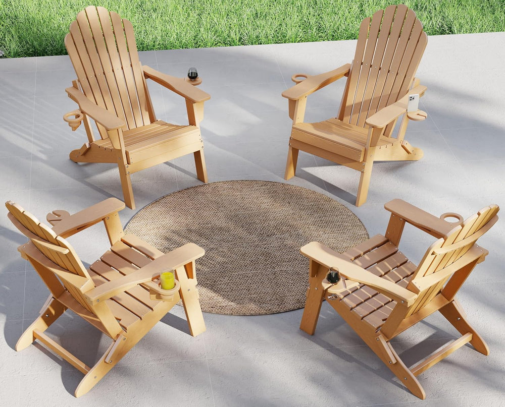 Plawdlik Oversized Folding Adirondack Chair Set of 4, Outdoor Chair, Teak