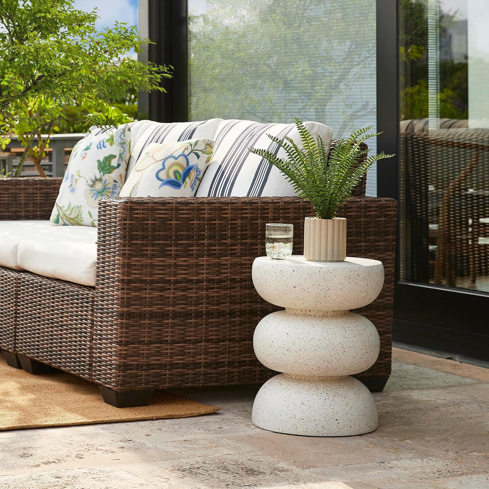 Glitzhome Outdoor Side Table Set of 2, 18" H Decorative Garden Stool MgO...