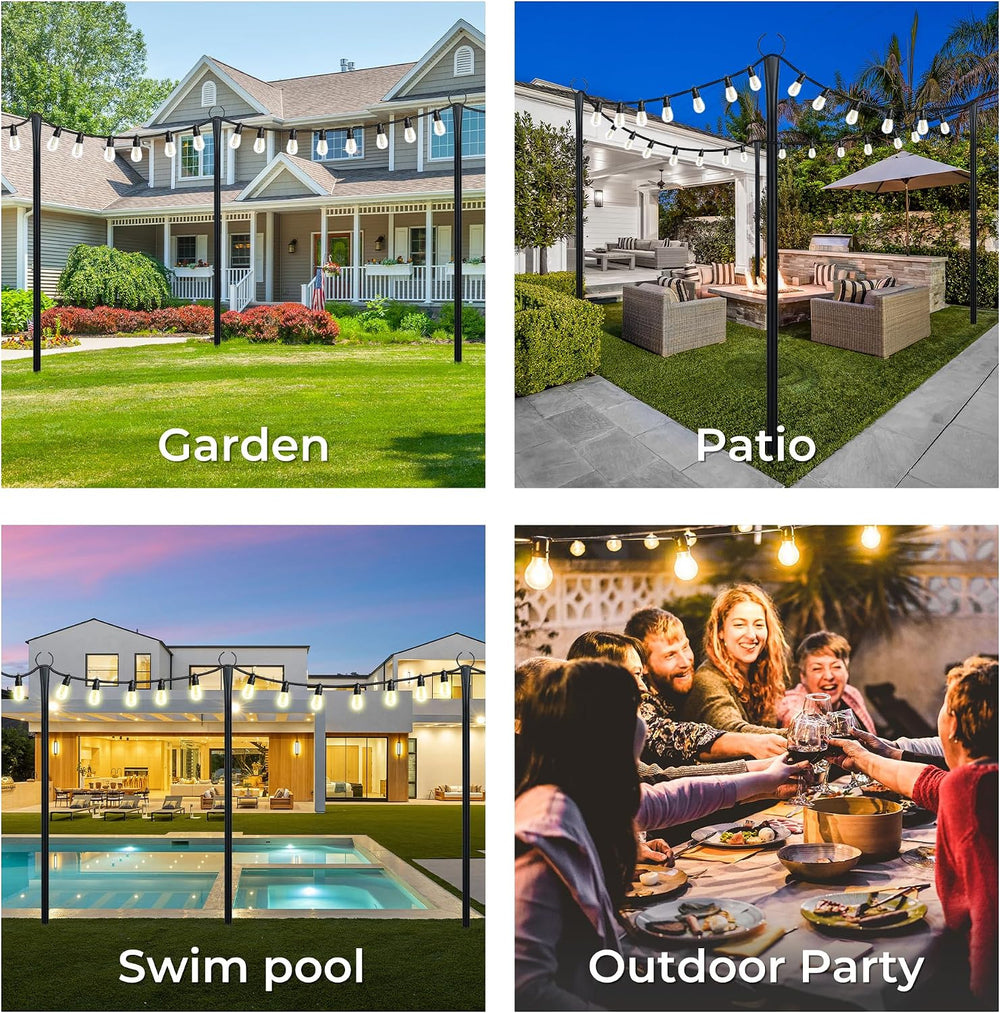 10 Ft String Light Poles for Outside, 6 Pack Heavy-Duty Metal Poles for Outdo...