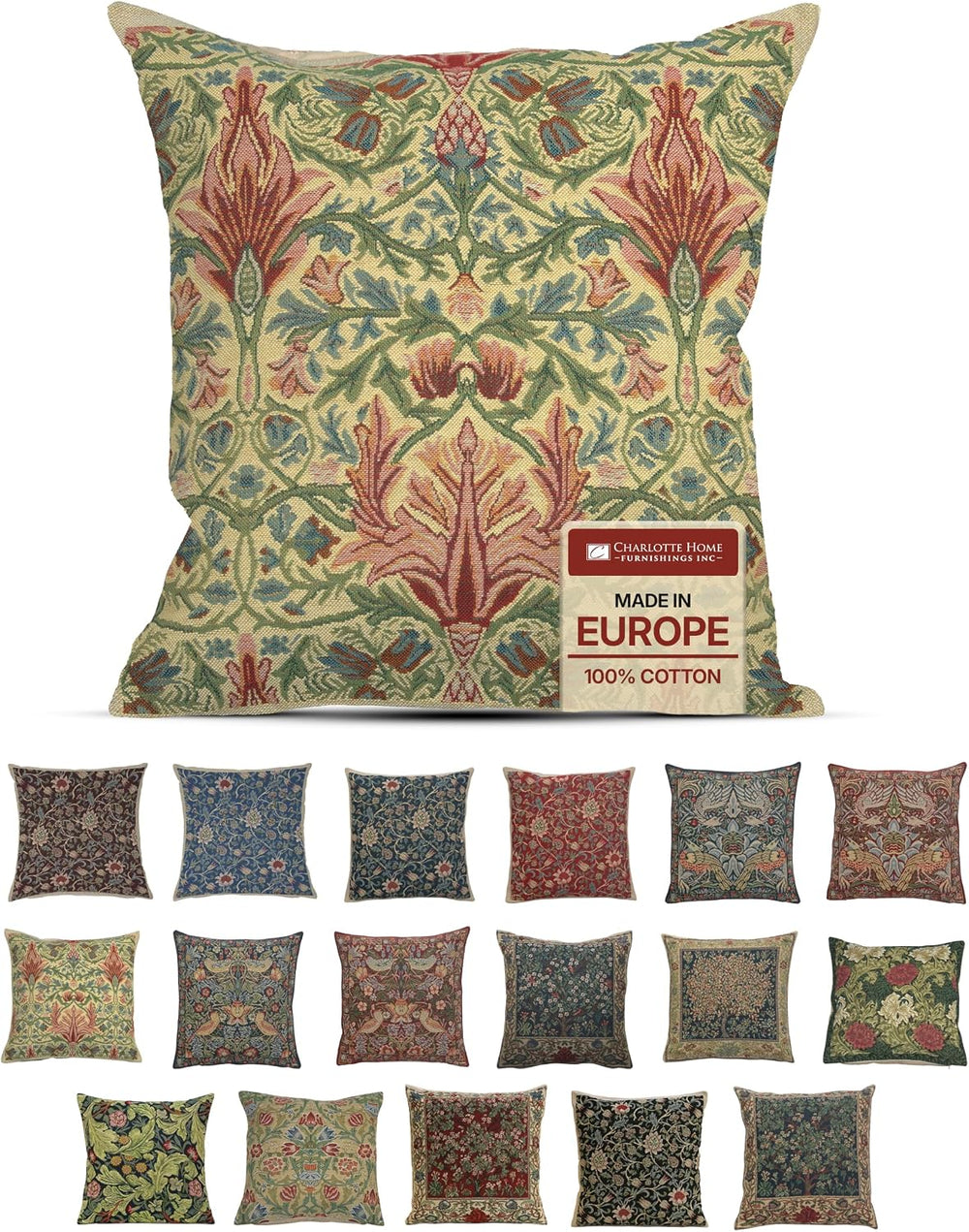William Morris Snakeshead Tapestry Throw Pillow Cover 16 x 16 in