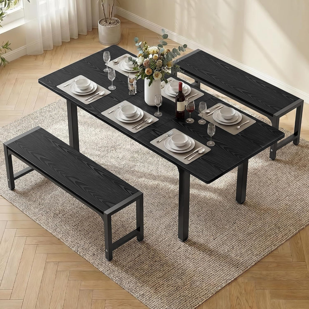 63“ Extendable Dining Table Set with 180° Smart-Flip Pivot, Black