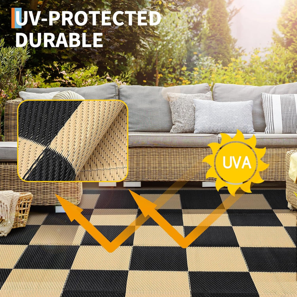GarveeHome Outdoor Rug 5 x 8 Waterproof Modern Checkboard Plastic Straw Rug, ...