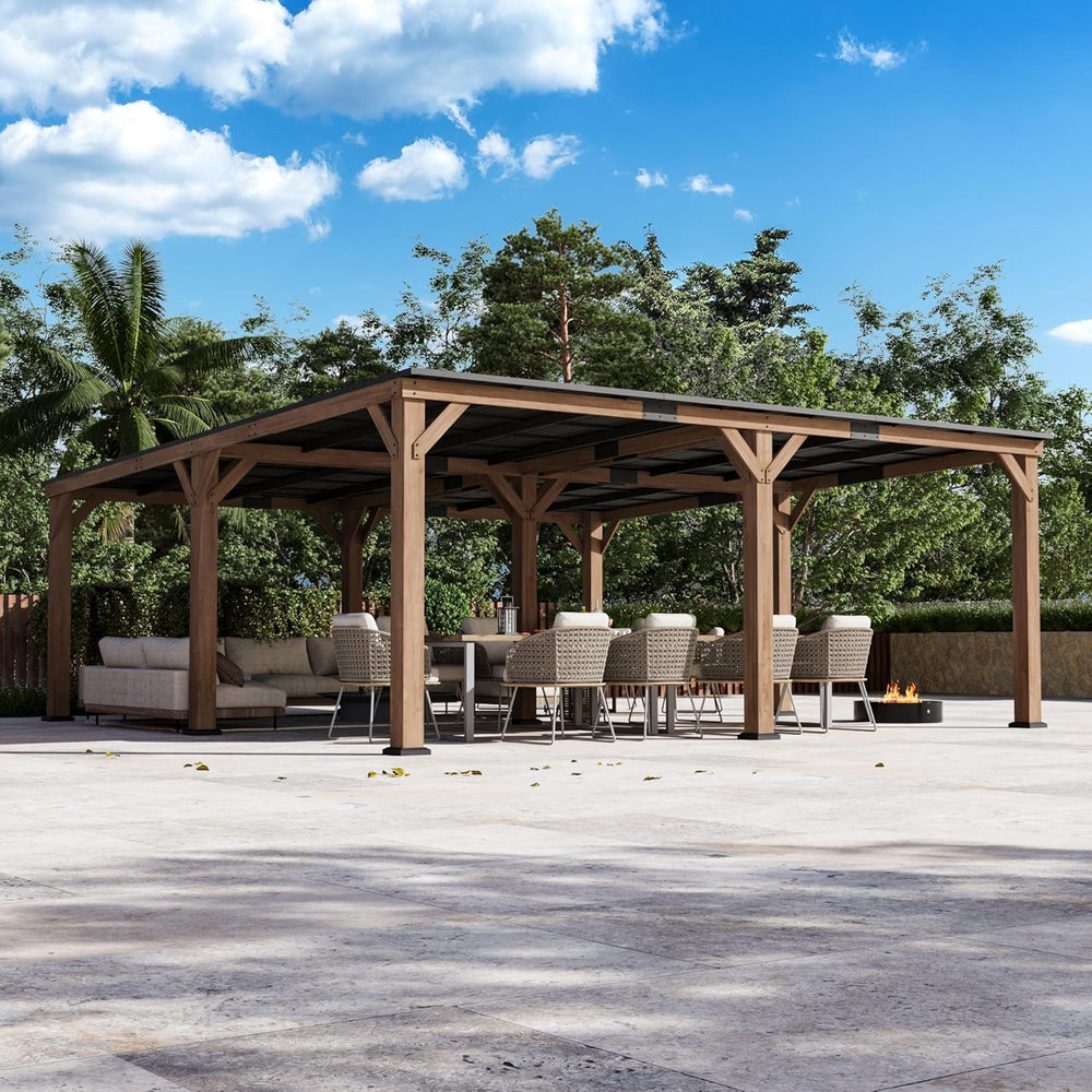 Modern Shade Wood Grill Gazebo 20' x 20' with Sloped Galvanized Steel...