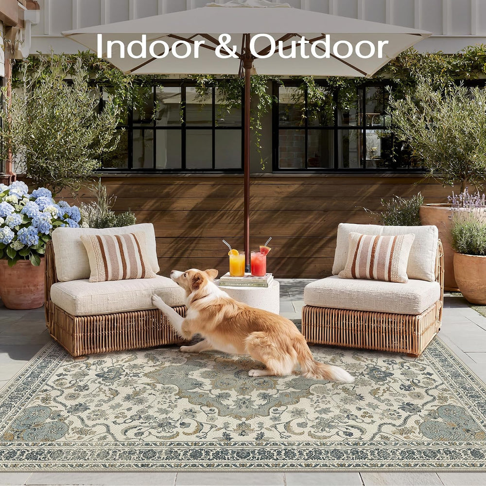 PureCozy Blue Area Rug 5x7 Easy Jute Washable Indoor/Outdoor Carpet
