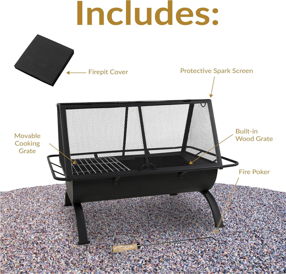 Sunnydaze Northland Rectangle Fire Pit with Grill, Heavy Duty Steel, 36"