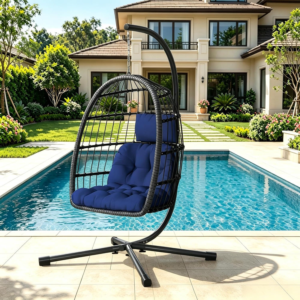 LEVELEVE Hanging Egg Chair with Stand, Patio Rattan Wicker Swing Chair, Overs...