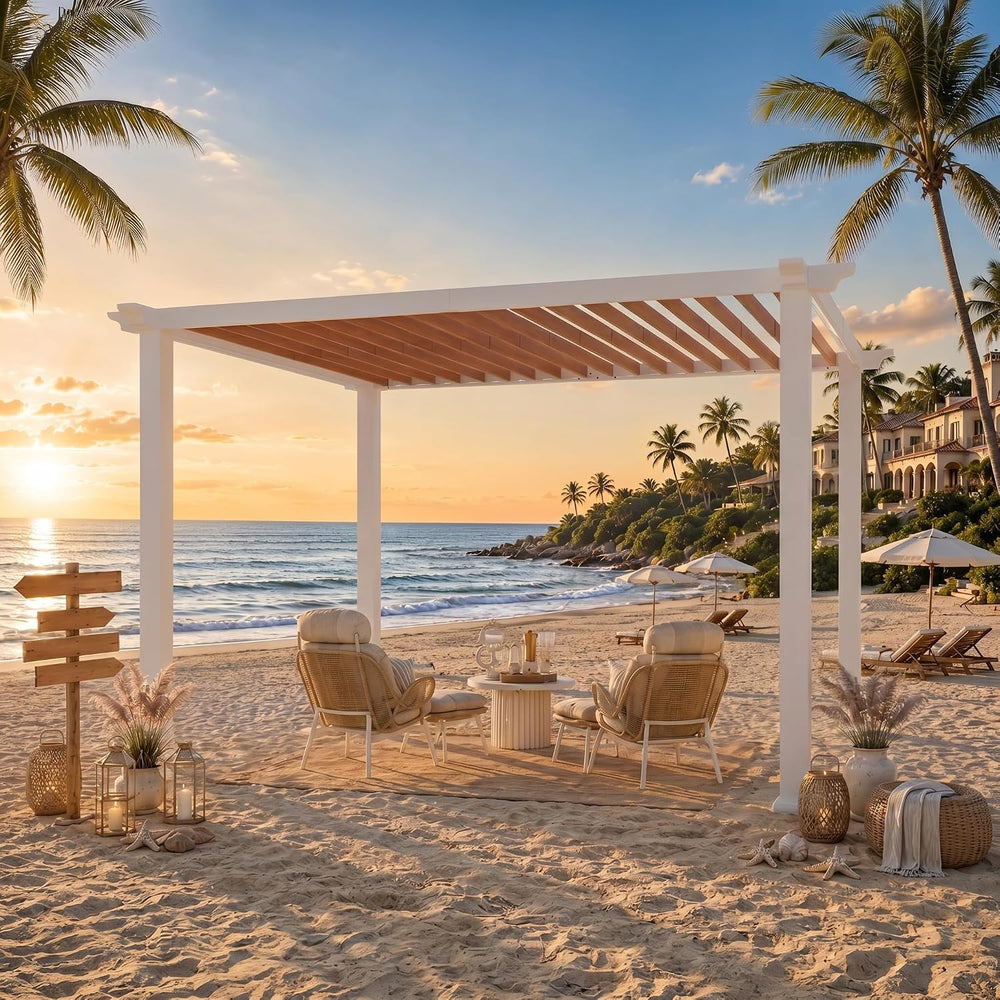 Modern Shade Open Sky 10' x 12' Outdoor Pergola Gazebo, Heavy-Duty Me...