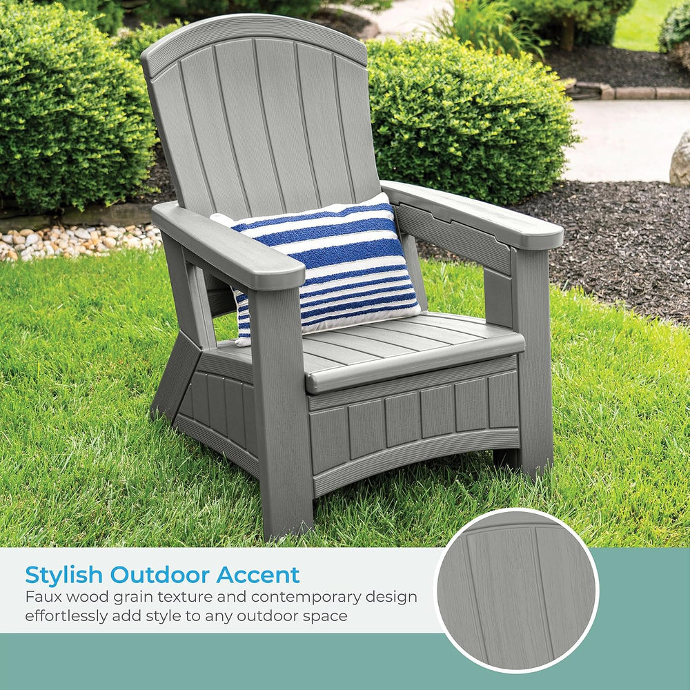 Suncast Outdoor Patio Adirondack Chair with 8 Gallons of Under-Seat Storage, ...