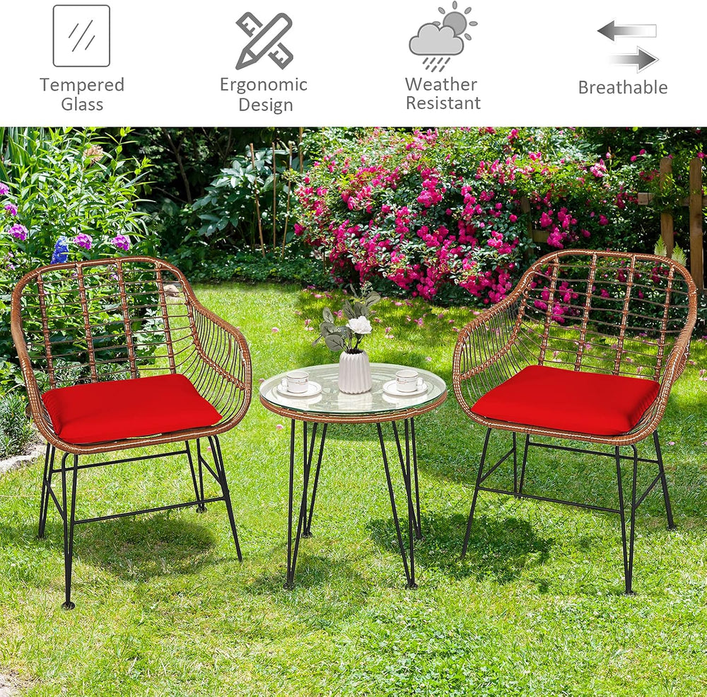 Tangkula 3 Pieces Patio Conversation Bistro Set, Outdoor Wicker Furniture w/R...