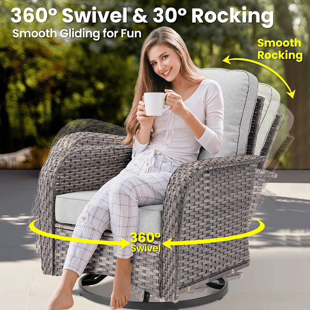 ovios 9 Pieces Patio Furniture Set, Outdoor Wicker Sofa Couch with Swivel Gli...