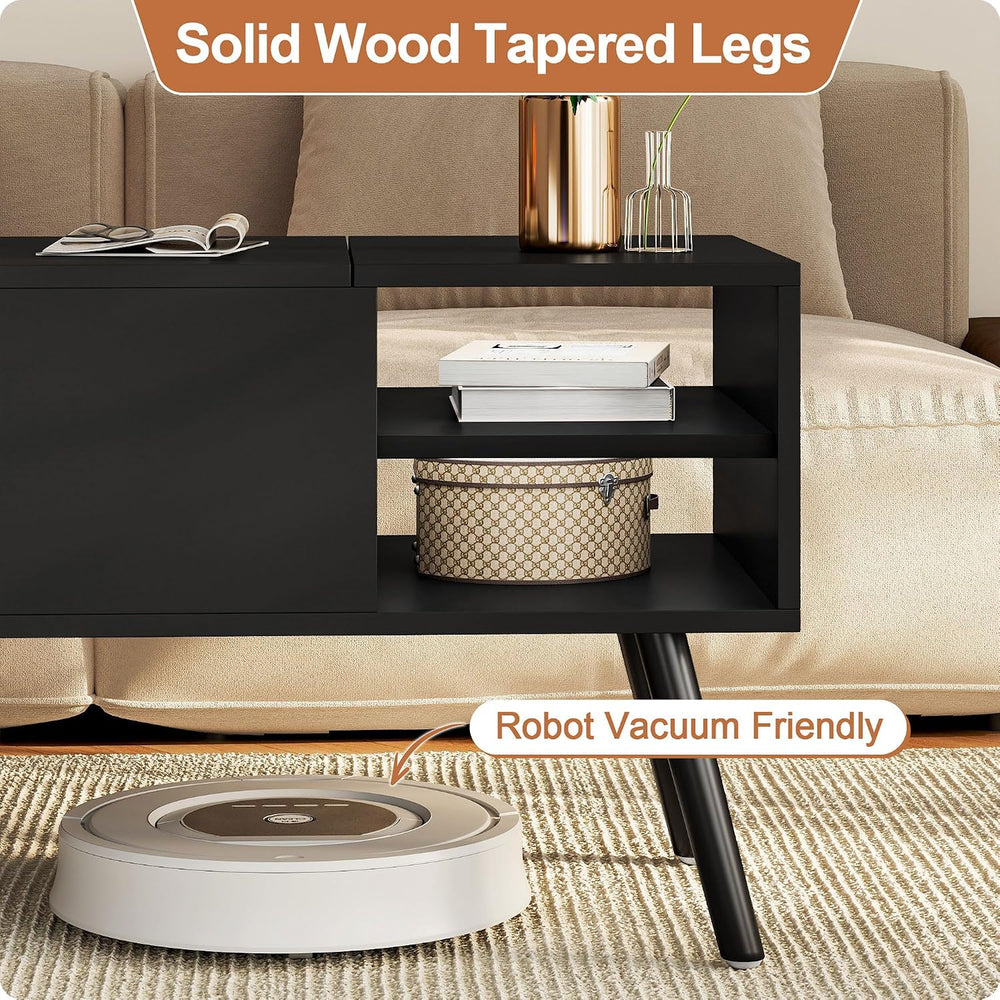 ALINE FURNITURE Black Lift Top Coffee Table with Hidden Storage Compartment, ...