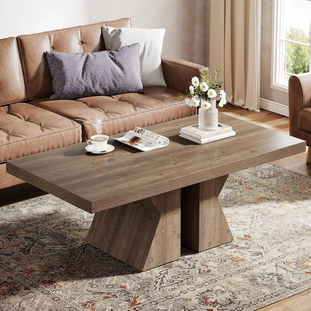 Tribesigns Wood Coffee Table, 47-Inch Rectangular Center Table with Thick Woo...