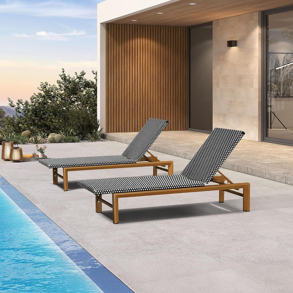 PURPLE LEAF Outdoor Chaise Lounge Extra Wide French Rattan Set of 2, Black
