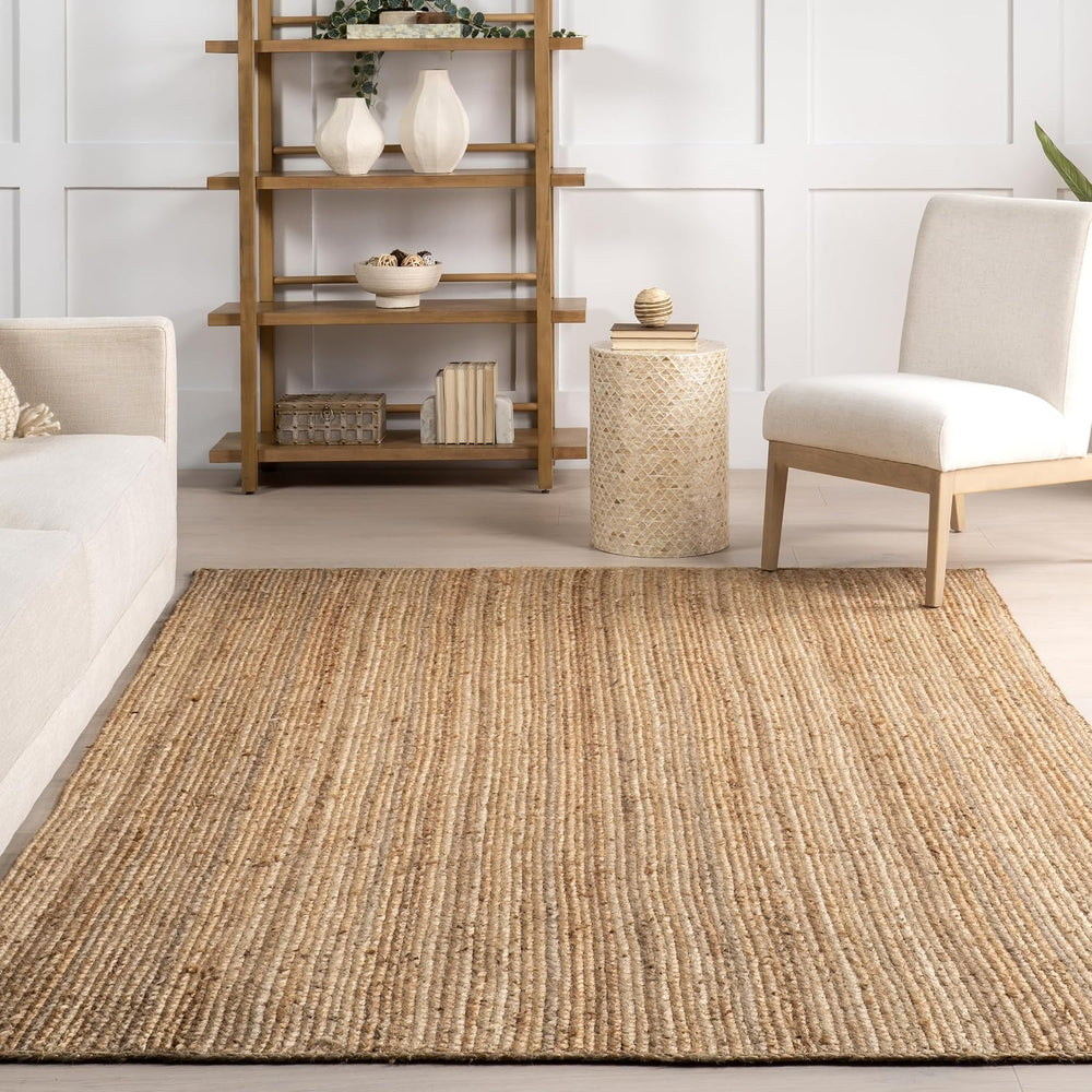 nuLOOM Rigo Natural Solid Flatweave Area Rug, Oval 9' x 12'