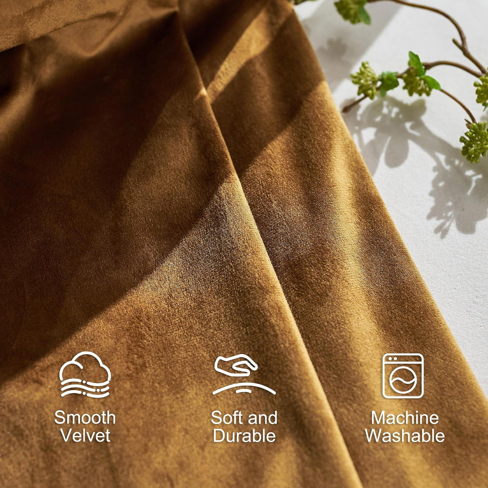 Lazzzy Gold Brown Blackout Velvet Curtains 84 Inch Length Pinch Pleated Therm...