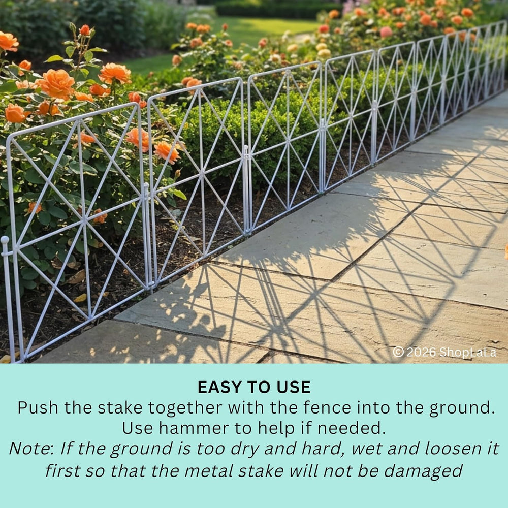 ShopLaLa Garden Fence (10 Panels) 12.5in(L) x 16.5in(H) Decorative White Meta...