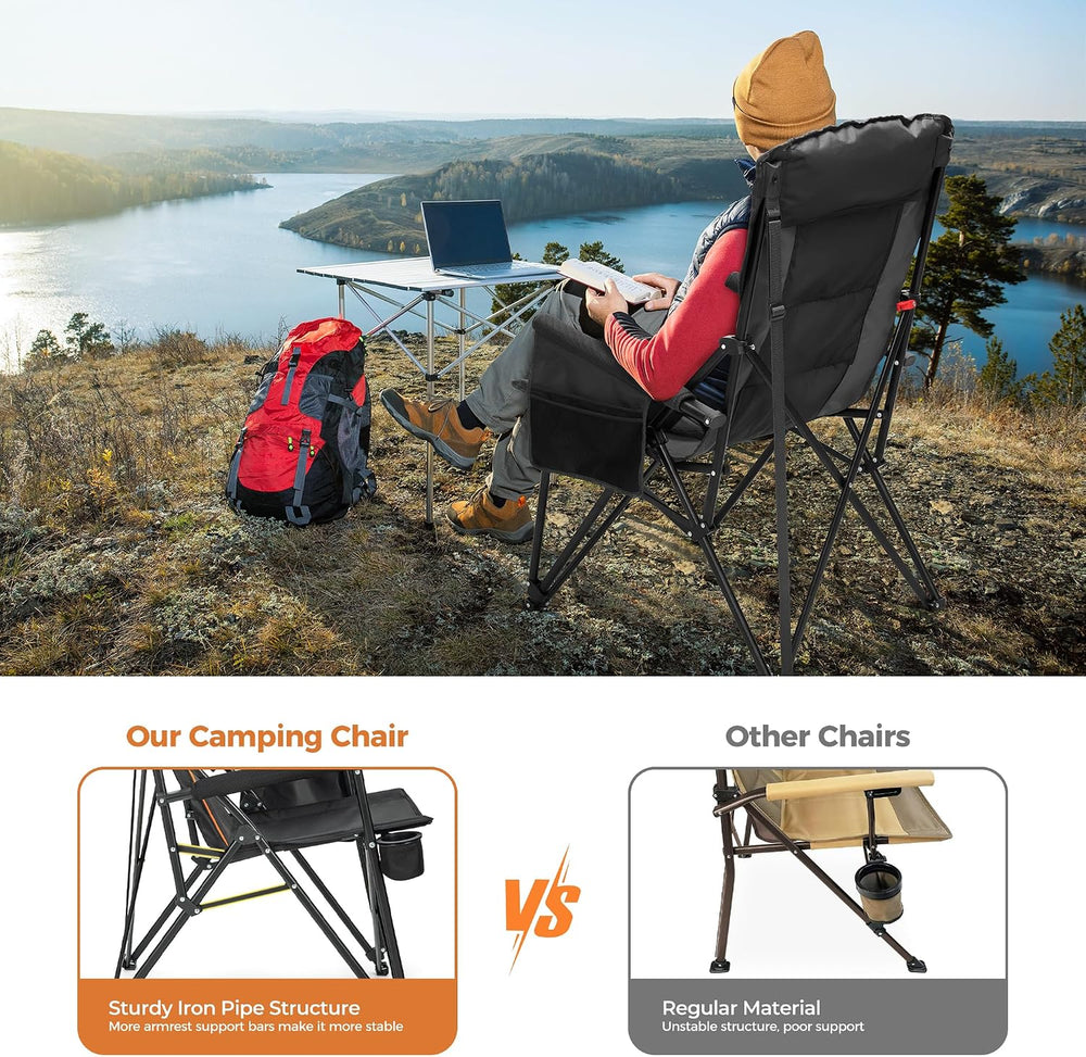 ALPHA CAMP Heavy Duty Camping Chairs with Cup Holder Oversized Folding Chair ...