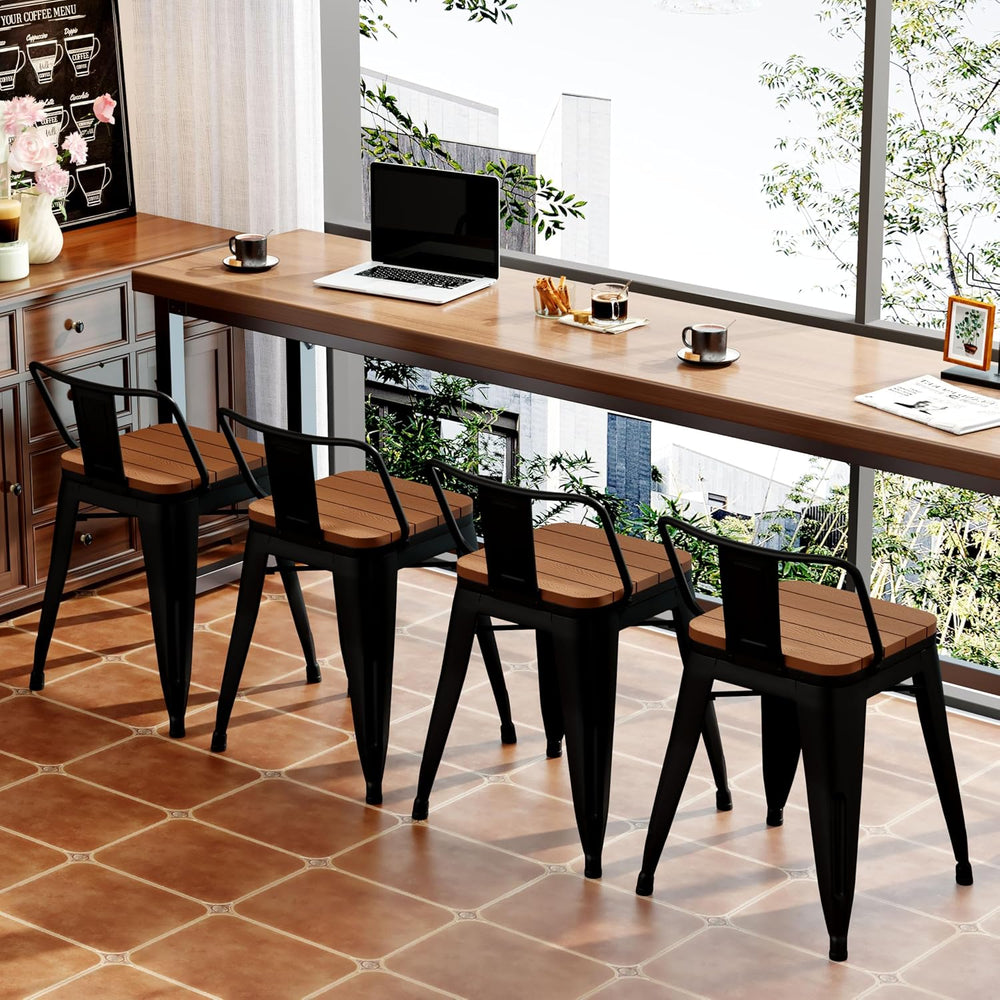 ALISH Outdoor Dining Chairs Set of 4, 18 Inch Bar Stools with Low Back Farmho...