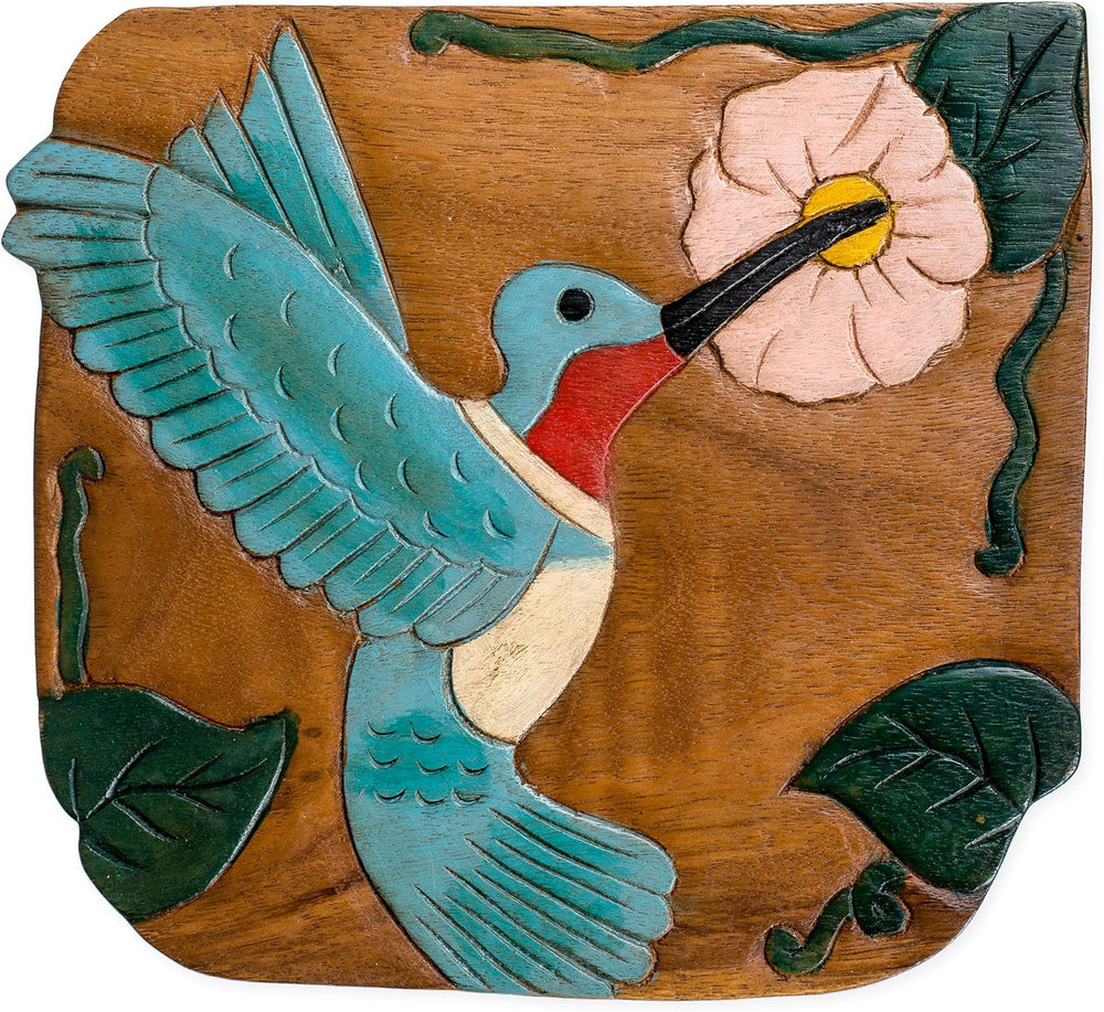 Hummingbird Bird Hand-Carved Acacia Hardwood 11 inch Decorative Animal Foot R...