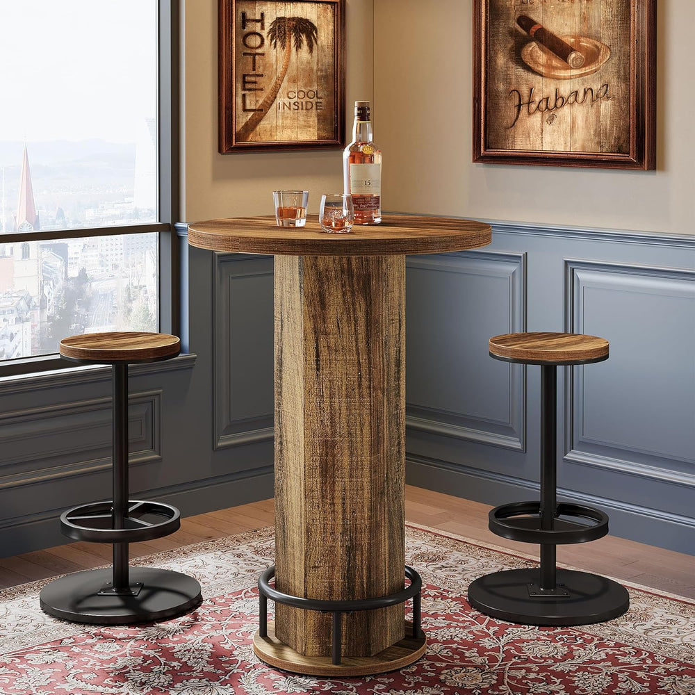 Tribesigns Round Bar Table with Chairs, Industrial Bistro Sets with 2 barstoo...