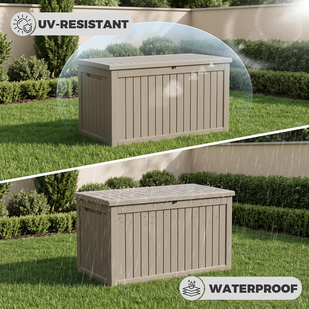 300 Gallon Resin Deck Box Waterproof Outdoor Storage Box for Patio Furniture ...