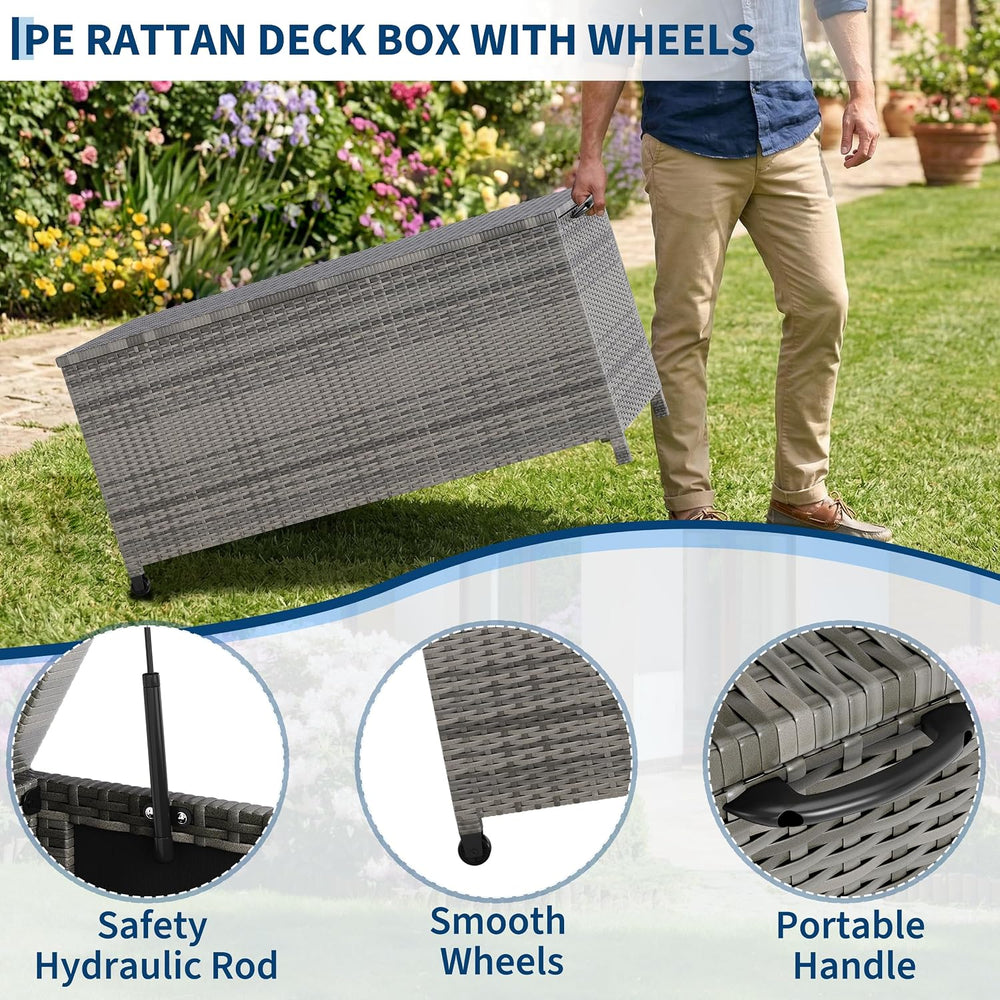 Garvee 125 Gallon Large Deck Box Waterproof PE Rattan