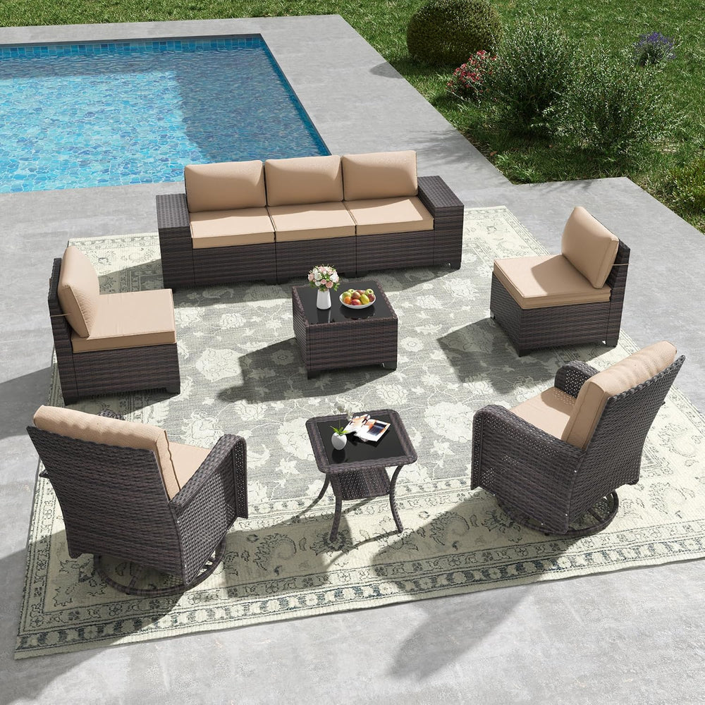 Kullavik 9 Piece Outdoor Wicker Patio Furniture Set with Swivel Chairs