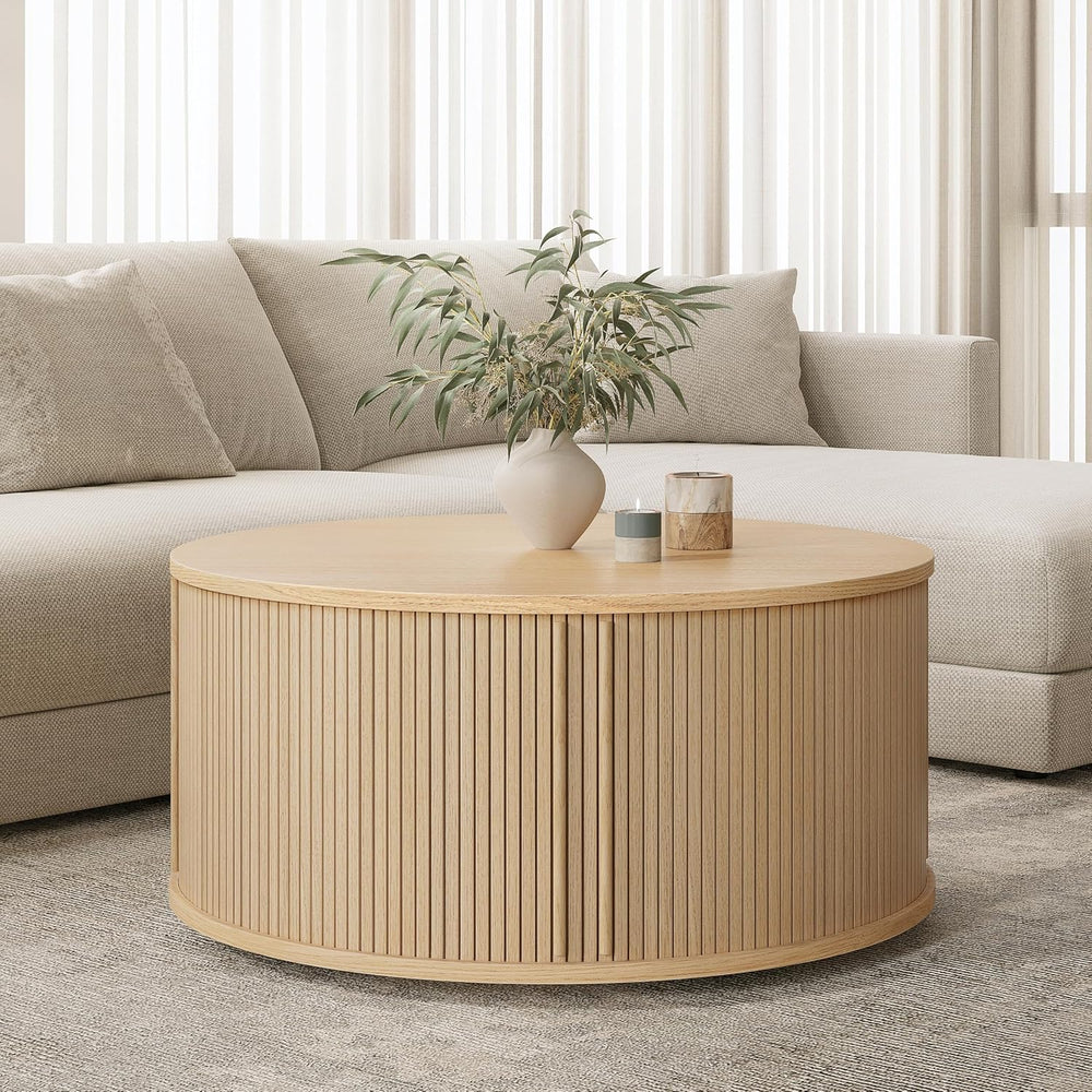 WERMO 35'' Round Coffee Table with Storage and Shelves - Round Center...
