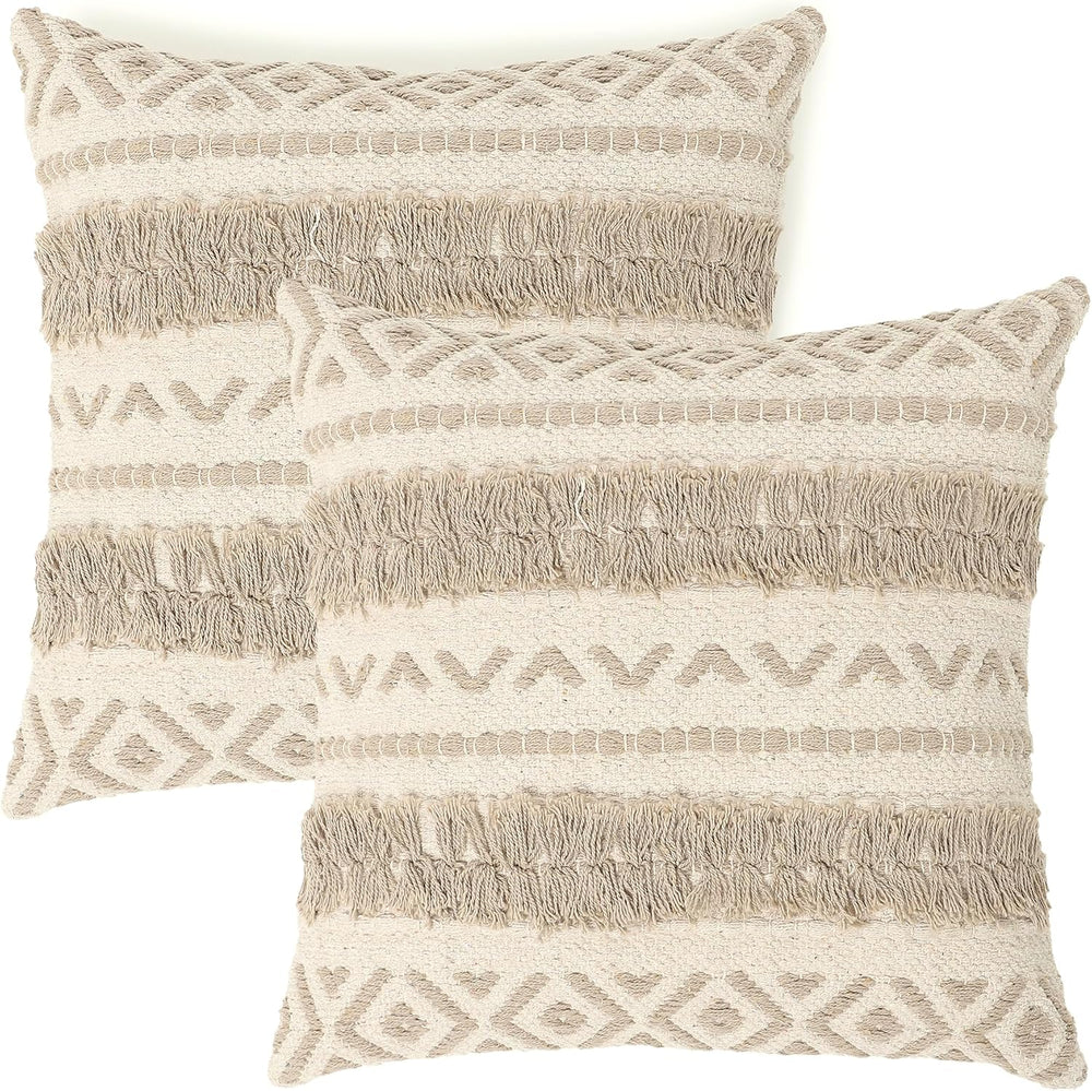 · REDEARTH · Textured Handwoven Throw Pillow Cases Geometric Craft Taupe